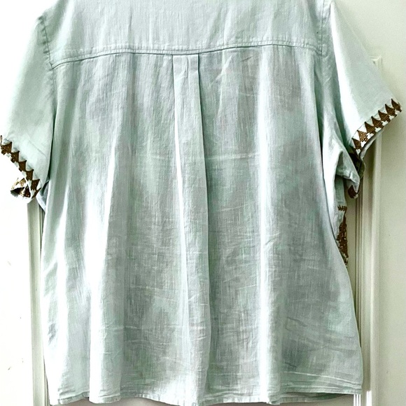 Boho Light Cream Floral-Embroidered Top, 2X - Picture 2 of 6